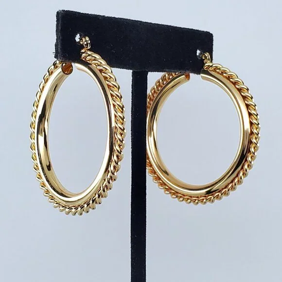 14K Gold Womens 1.75 Large Braided Hoop Earrings NEW 14 K Silver Hoops Jewelry